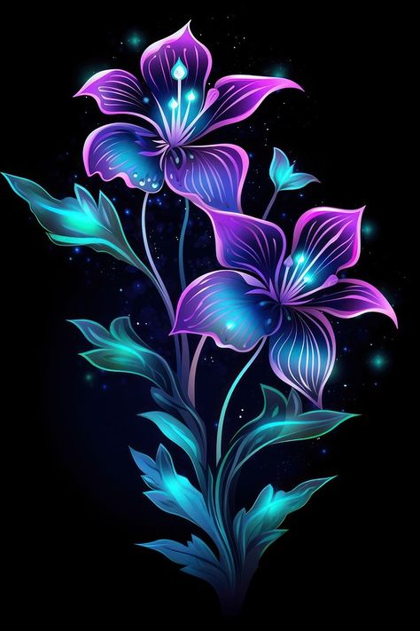 Neon flowers pattern purple plant. | Premium Photo Illustration - rawpixel Simple Paper Crafts For Kids, Black Background Pattern, Dreamy Images, Lotus Flower Wallpaper, Purple Galaxy Wallpaper, Groot Marvel, Purple Flowers Wallpaper, Butterfly Art Painting, Beautiful Wallpapers For Iphone