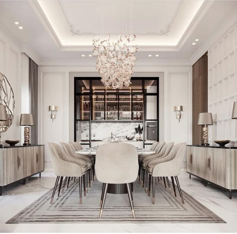 Neoclassical Dining Room, Modern Classic Dining, Neoclassic Interior, Dining Room Design Luxury, Luxury Living Room Decor, Luxurious Interior Design, Neoclassical Interior, Dining Room Contemporary, Classic Living Room