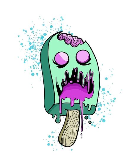 Cool Monster Drawing, Monster Food Art, Zombie Ice Cream, Monster Background, Creepy Stickers, Ice Cream Monster, Sea Monsters Drawing, Candy Illustration, Cartoon Zombie