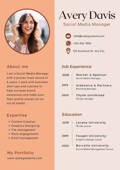 Tangerine Aesthetic Social Media Manager Resume - Canva Template Good Cv Example, Creative Cv Template Free, Tangerine Aesthetic, Resume Template Free Downloadable, Aesthetic Resume, Social Media Manager Resume, Cv English, Cv Photo, Cv Templates Free Download