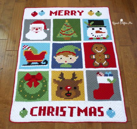 Crochet Christmas Character Afghan - Repeat Crafter Me Motifs Afghans, Christmas Afghan, Christmas Crochet Blanket, Character Blankets, Christmas Crochet Patterns Free, Crocheted Christmas, Repeat Crafter Me, Corner To Corner Crochet, Holiday Crochet