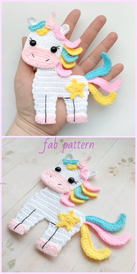 Applique Crochet Patterns Free, Applique Crochet Patterns, Crocheted Unicorn, Corak Krusye, Projek Mengait, Unicorn Applique, Crochet Applique Patterns, Crochet Unicorn Pattern, Crochet Appliqué