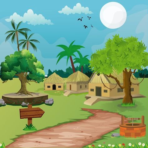 Village Background Indian, Free Cartoon Images, Village Scene Drawing, Village Background, Free Green Screen Backgrounds, Walls Art, Doodle Background, Photoshop Backgrounds Backdrops, House Cartoon