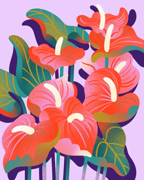 Illustration Fleur, Digital Flowers Design, Flower Graphic Illustration, Flowers Illustration Art, Flower Bouquet Illustration, Flower Illustration Art, Plant Illustration Art, Tropical Flowers Illustration, Floral Illustration Art