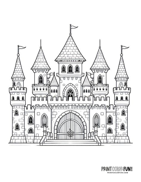 Midevil Castle Drawings, Castle Tattoo Stencil, Midevil Castle, Medieval Banner, Sofia Ferreira, Castle Clipart, Castle Crafts, Castle Tattoo, Castle Drawing