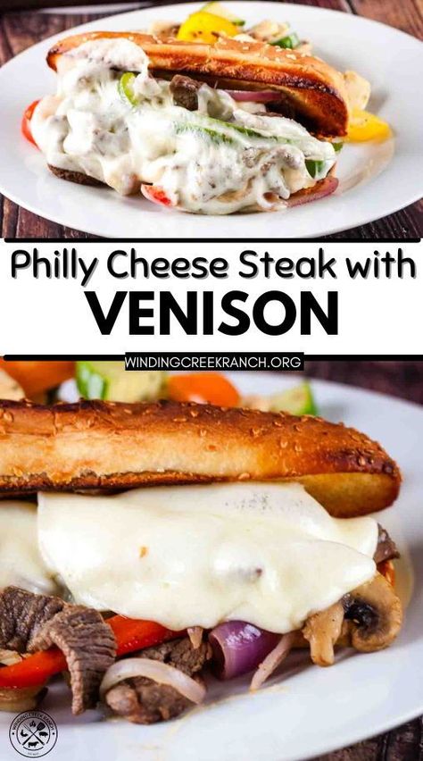 This Philly cheese steak with venison is loaded with tender meat, melty cheese, and sautéed peppers and onions. A flavorful and satisfying sandwich that’s perfect for lunch or dinner. Venison Sandwich Recipes, Recipes Using Venison, Venison Marinade, Sautéed Peppers, Cheesy Dinner, Cheesesteak Sandwich, Sauteed Peppers And Onions, Cheesesteak Recipe, Venison Steak