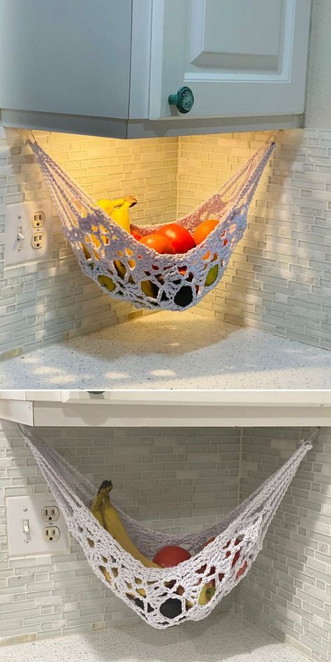 Crochet Hammock, Fruit Hammock, Crochet House, Toy Hammock, Kitchen Crochet, Crochet Project Ideas, Crochet Fruit, Mode Crochet, Crochet Baskets