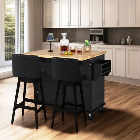 Winston Porter Winston Porter Rolling Kitchen Island With Drop Leaf, 43.3" Portable Mobile Kitchen Island Carts - Wayfair Canada Mobile Kitchen Island Ideas, Kitchen Island With Drop Leaf, Drop Leaf Kitchen Island, Melbourne Apartment, Portable Kitchen Island, Mobile Kitchen Island, Mobile Kitchen, Large Storage Cabinets, Rolling Kitchen Island