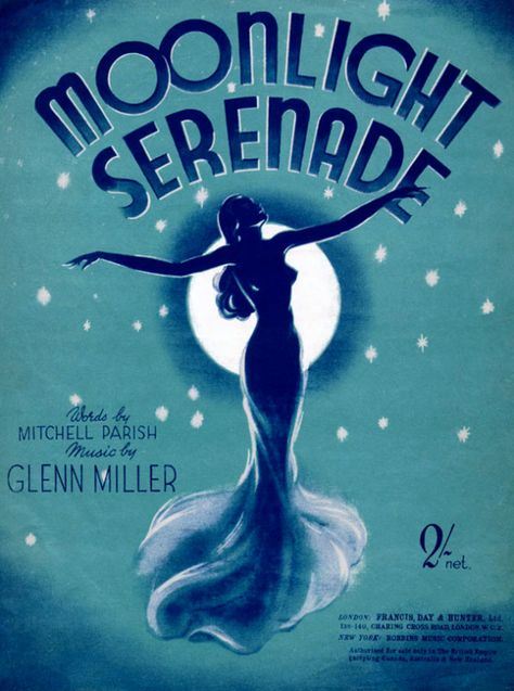 Vintage sheet music for "Moonlight Serenade" - Glenn Miller (1939) Moonlight Serenade, Cover Design Inspiration, Glenn Miller, Sheet Music Art, Old Sheet Music, Vintage Moon, Music Cover, Paper Toy, Vintage Sheet Music