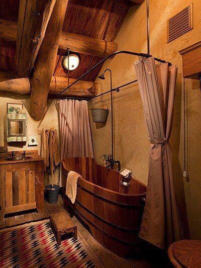 Love this! Trough/barrel bathtub... #dreamhome #countryliving #oldwest Cowboy Bathroom, Western Bathroom Decor, Western Bathroom, Casa Hobbit, Primitive Bathrooms, Cabin Bathrooms, Country Bathroom, Rustic Bathrooms, Rustic Living