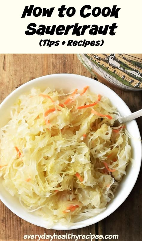 Find out how to cook sauerkraut, how to serve it, its nutritional benefits as well as how to buy it. The post also contains sauerkraut recipes. #sauerkrautrecipes #sauerkraut #sauerkrautcasserole #sauerkrautstew #polishrecipes #everydayhealthyrecipes How To Cook Canned Sauerkraut, How To Make Saurkraut Recipes, How To Cook Sourkrout, How To Cook Sauerkraut, Cabbage And Sauerkraut Recipes, Saurkraut Recipes Side Dish, Quick Sauerkraut Recipes, Best Ever Saurkraut, Saurkraut Recipes Polish