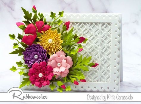 A Paper Flower Bouquet ON A CARD! - Rubbernecker Blog Cards With Flowers, Best Wishes Card, Paper Craft Ideas, Flower Card, Paper Flower Bouquet, Candy Cards, Mothers Day Flowers, Flower Center, Pretty Cards