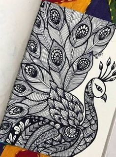 Mandala Art Nature, Kalamkari Drawing Easy, Sketch Pen Art Doodles, Zentangle Drawings Beautiful, Unique Zentangle Drawings, Peacock Mandala Art, Mandala Art Designs, Mandala Sketch, Easy Mandala Drawing