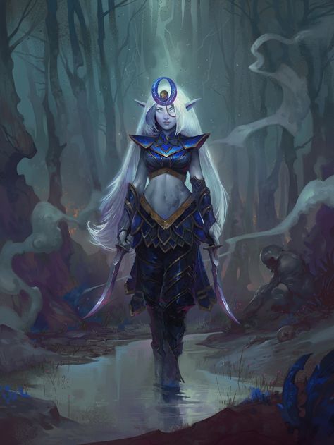 Moon Elf, Illustration Fantasy, Female Elf, Elf Art, Warcraft Art, Night Elf, High Elf, Fantasy Races, Dungeons And Dragons Characters