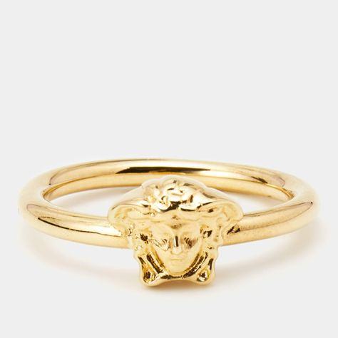 Versace  Medusa Gold Tone  Ring Size 63 Luxury Closet, The Beauty, Designer Shoes, Versace, Gold Tones, Ring Size, Band, Ring, Gold