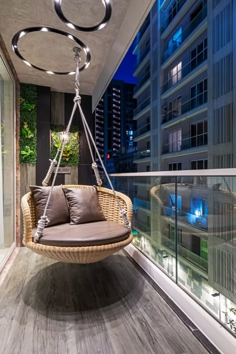 Thoughtful Blending of Function and Aesthetics, This Home Brings Out a Subtle yet Modern Setting Balcony Swing Ideas, Swing In Living Room, Balcony Ceiling, Whimsical Living Room, Sitting Area Design, Luxurious Backyard, Beautiful Balcony, Luxury Staircase, Swing Design