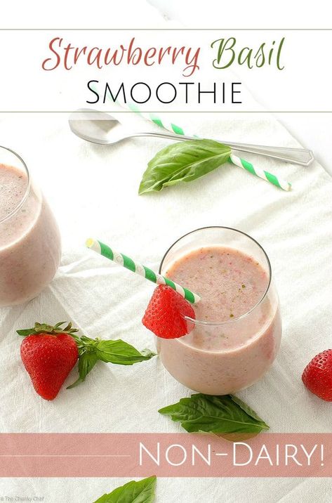 Dairy Free Strawberry Basil Smoothie Basil Smoothie, The Chunky Chef, Infused Waters, Chunky Chef, Summertime Salads, Strawberry Basil, Cooking Bacon, How To Make Smoothies, Healthy Drinks Smoothies