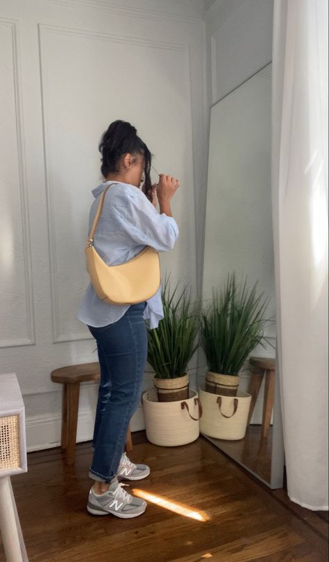 Spring outfit, blue shirt and blue jeans outfits, chic outfits, casual outfit Oversized Tshirt And Jeans Outfit, Oversized Tshirt And Jeans, Blue Jeans Spring Outfit, Dress Well Quotes, Blue Shirt Blue Jeans, Tshirt And Jeans Outfit, Summer Outfits Blue, Jeans Spring Outfit, Tshirt And Jeans