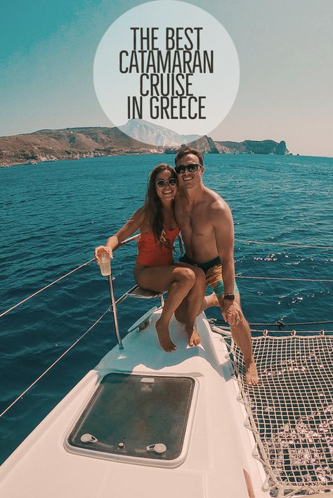 Santorini Greece Catamaran, Santorini Catamaran Cruise, Catamaran In Greece, Greece Honeymoon Itinerary, Greece Catamaran, Mykonos Greece Honeymoon, Greek Getaway, Honeymoon In Greece, Spend Your Time Wisely