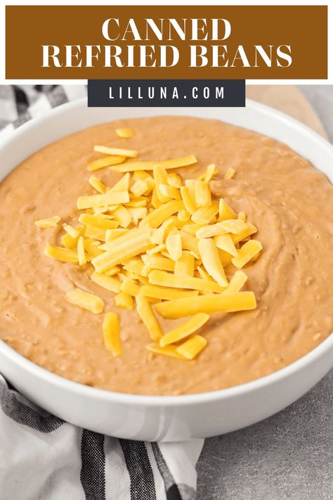 Get perfectly creamy restaurant-style beans by adding just THREE extra ingredients to your canned refried beans! #refriedbeans #beans #beansrecipe #mexicanrecipes #sidedish Can Refried Beans Recipe, Canned Refried Beans, Easy Mexican Casserole, Canning Refried Beans, Creamy Pasta Bake, Refried Beans Recipe, Homemade Tortillas, Beans Recipe, Snack Attack