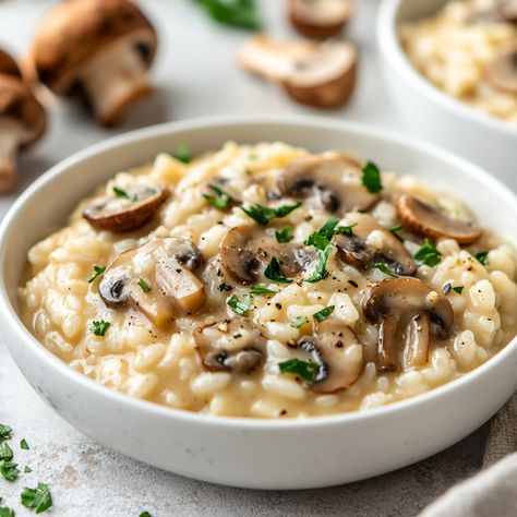 Creamy, rich, and bursting with earthy flavors, The Best Mushroom Risotto features a perfect blend of mushrooms and parmesan. Cream Of Mushroom Risotto, Mushroom Parmesan Risotto, Mushroom Chicken Risotto, Best Mushroom Risotto, White Wine Risotto, Rice Side Dish Recipes, Parmesan Risotto, Mushroom Risotto Recipes, Chicken Risotto