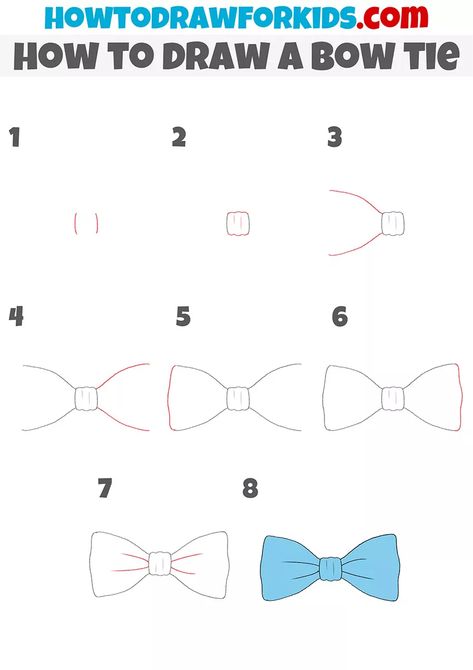 How to Draw a Bow Tie - Easy Drawing Tutorial For Kids How To Draw Bow Tie, Draw A Bow Easy, How To Draw A Bow Step By Step, How To Draw A Bow, Bow Tie Drawing, Tie Step By Step, Draw A Bow, Doodle Tips, Outfit Drawings