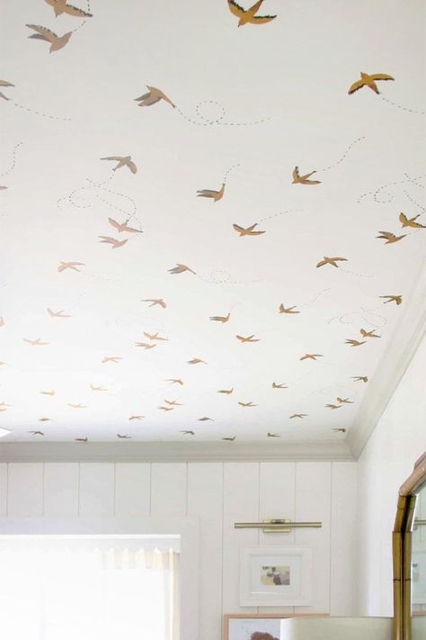 Kids Room Ceiling Wallpaper, Foyer Wallpaper Ceiling, Bird Wallpaper Ceiling, Bird Wallpaper On Ceiling, Wallpaper For Teens Bedroom, Ceiling Wallpaper Nursery, Wallpaper On The Ceiling Bedrooms, Bedroom Wallpaper Inspirations, Wallpaper In Office Room