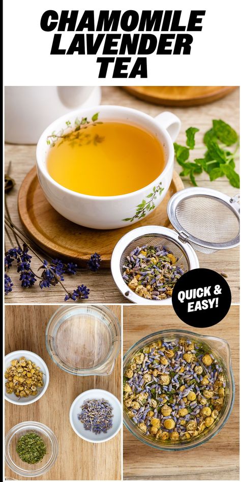 Here's how to make the most soothing and relaxing lavender chamomile tea for bedtime. So easy and really helps you calm your body and mind! Homemade Chamomile Tea, How To Make Chamomile Tea, Chamomile Tea Recipe With Milk, Lavender Tea Recipe, Loose Tea Recipes, Chamomile Tea Blend Recipe, Lavender Chamomile Tea Recipe, Chamomile Tea Recipe, Chamomile Recipes