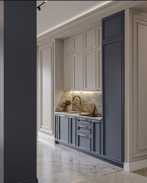 Modern Blue Kitchen, Neoclassical Kitchen, Modern Grey Kitchen, Wardrobe Door Designs, Luxury Closets Design, Architect Design House, Kitchen Interior Design Decor, Kitchen Interior Design Modern, Kitchen Design Plans