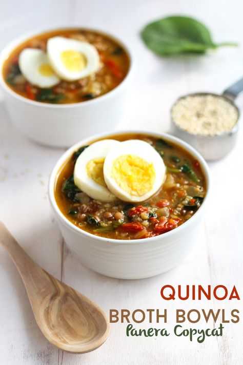 Copycat Panera Lentil, Quinoa Broth Bowl via thebalancedberry.com Broth Rice, Broth Bowls, Lentil Quinoa, Panera Recipes, Panera Copycat, Gut Instinct, Copycat Panera, Grain Recipes, Soup Broth