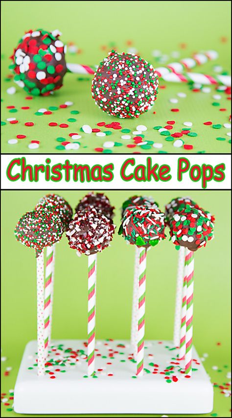 Cake Pops put the fun in cake! Loved by both kids and adults, what's not to love about a couple of bites of cake, dipped in chocolate, and rolled in your favorite sprinkles? Cake pops | Christmas | holiday baking | Cake Pops Christmas Recipe, Easy Holiday Cake Pops, Cale Pops Christmas, Santa Hat Cake Pops, Christmas Cake Pop Flavors, Cake Pops Holiday, Diy Christmas Cake Pops, Christmas Cake Pops Recipe Easy, Christmas Cake Pop Recipe