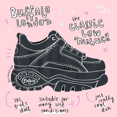 Buffalo London - Low Nubuck by @leskoletsgo #buffalo #shoes #sneakers #90s #illustration #fashion Real Life Bratz Doll, 90s Illustration, Sneakers 90s, Buffalo Shoes, Sneakers Drawing, 90s Shoes, Buffalo London, Fila Sneakers, Shoes Illustration