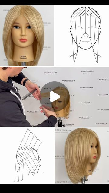 Marcus Curth on Instagram: "REVERSE LAYERS | A haircut with a reverse layering appears as a textured design with an oval shape and a longer forehead motif. The contour cut is worked convex solid. The forehead motif, which is held diagonally, serves as a stationary cutting line. The hairs on the sides are overlaid upwards to achieve a strong increase and thus sufficient fullness. #pointcutter #hairtutorial #haircutting #haireducation #hairgoals #friseure #friseurausbildung #coiffure" Diagonal Haircut, Convex Layers, A Haircut, Textured Design, Hair Cut, Oval Shape, Hair Tutorial, Hair Goals, Hair Cuts