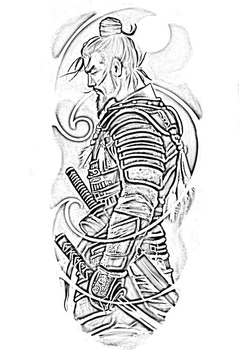 Samurai Tattoo Stencil, Tattoos Outline, Koi Fish Drawing Tattoo, Japanese Temple Tattoo, Japanese Tatto, Japanese Warrior Tattoo, Koi Tattoo Sleeve, Samurai Warrior Tattoo, Temple Tattoo