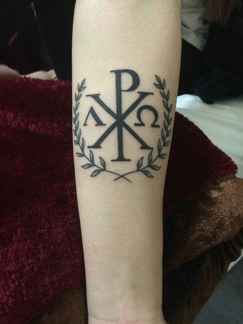 Chi rho alpha and omega Vatican Tattoo, Chi Ro Tattoo, Alpha And Omega Tattoo, Agnus Dei Tattoo, Alfa Omega Tattoo, Chi Rho Tattoo, Religion Tattoos, Catholic Tattoos, Chi Rho