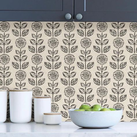 allen + roth Peel and Stick Wallpaper Eliza Charcoal in the Wallpaper department at Lowes.com Wallpaper Backsplash Kitchen, Pantry Wallpaper, Floral Peel And Stick Wallpaper, Farmhouse Wallpaper, Backsplash Wallpaper, Symmetrical Design, Wallpaper Furniture, Allen Roth, Peel And Stick Tile