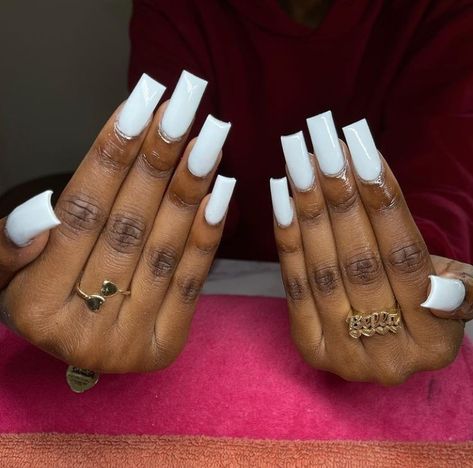 White Nails Medium Length, White Base Nails, Long White Acrylic Nails, Plain White Nails, White Long Nails, Acrylic Nail Designs Classy, Weave Hairstyles Braided, Hairstyles Braided, 9th Grade