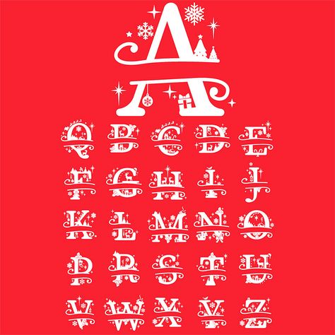 christmas split letters Monogram Christmas Split Monogram Svg Free, Christmas Monogram Ideas, Monogram Letters Font, Christmas Monogram Letters, Christmas Monogram Svg, Christmas Diy's, Holiday Shirt Ideas, Cricut Christmas Svg, Christmas Fonts Alphabet