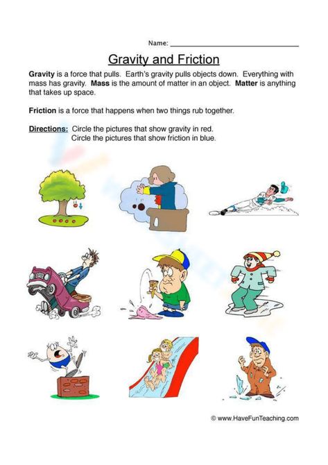 Gravity And Friction, Gravity Lessons, Motion Activities, Worksheets For Grade 3, Have Fun Teaching, Kindergarten Worksheets Printable, 2nd Grade Worksheets, Force And Motion, 1st Grade Worksheets