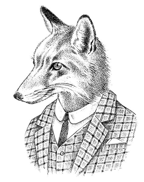 Fox dressed up in suit illustration | Premium Vector #Freepik #vector #fox-head #cartoon-character #human-cartoon #cartoon Cryptid Ideas, Suit Illustration, Scandinavian Illustration, Suit Drawing, Fox Poster, Hipster Dog, Fox Dress, Free Hand Drawing, Hand Drawn Vector Illustrations