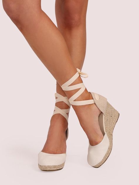 Ankle Wrap Closed Toe Espadrille Wedges | SHEIN USA Closed Toe Wedges, Women Wedges, Closed Toe Heels, Lace Up Espadrilles, Closed Toe Sandals, Stunning Shoes, Ankle Wrap, Fashion Heels, Ankle Strap Heels