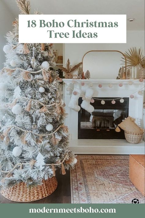 These boho Christmas tree ideas will make your holiday season both whimsical and cozy. Incorporating natural materials and bohemian elements will help you create a stunning bohemian Christmas tree that stands out. Try these ideas to transform your home with boho Christmas tree decorations this season! Natural Boho Christmas Decor, Boho Christmas Decor Living Room, Simple Boho Christmas Tree, Boho Style Christmas Tree, Boho Modern Christmas Decor, Boho Tree Christmas, Boho Christmas Tree Topper, Boho Christmas Tree Bohemian, Boho Snowman