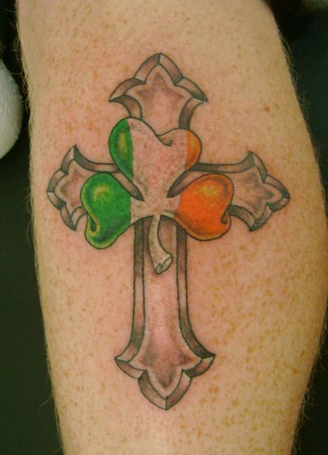 Irish Flag Tattoo, Leprechaun Tattoos, Irish Tattoo, Celtic Tattoos For Men, Flag Tattoos, Shamrock Tattoos, Irish Cross, Celtic Cross Tattoos, Cross Tattoos For Women