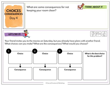 Choices And Consequences Activities, Activities For Elementary Students, Choices And Consequences, Kid Responsibility, Social Emotional Skills, Easy Activities, Emotional Skills, Worksheet Template, Social Emotional