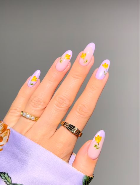 Daffodil Nail Designs, Daffodil Nails, Villain Era, Light Pink Nails, Nail Patterns, Gel Nail Designs, Nails Nails, Gel Nail, Daffodils