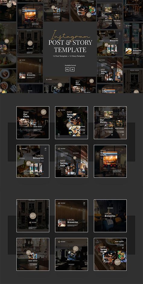 Canva Restaurant Template, Restaurant Feed Design, Luxury Restaurant Instagram Feed, Restaurant Social Media Post Design, Luxury Restaurant Social Media, Restaurant Instagram Feed Design, Restaurant Food Instagram, Restaurant Instagram Feed, Restaurant Moodboard