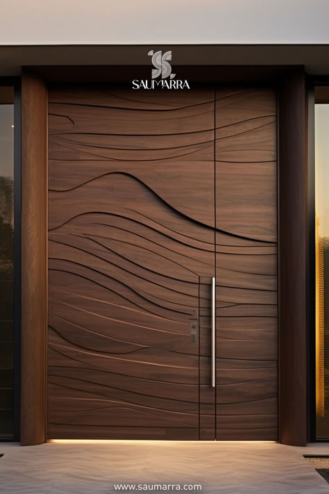 Saumarra concept design for a custom home Wooden Entrance Door Design, Home Door Design Modern Wood, Panel Door Design Modern, Venner Doors Design, Office Main Door Design Entrance, Entrance Door Design Modern Home, Modern Front Door Ideas Entrance, Main Door Ideas Entrance House, Wooden Door Handle Design