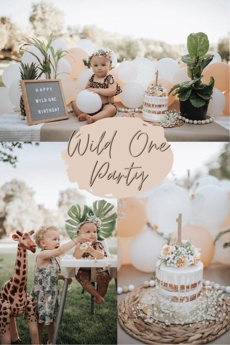 Wild One Animal Jungle Theme First Birthday Party Wild One Fall Birthday Party, One Birthday Ideas, One Year Old Birthday Party Animal Theme, Party Animals First Birthday Theme, Wild One Animal First Birthday, First Birthday Wild One, Wildone 1st Birthday Party, Baby Girl 1 Year Birthday Party Themes, Wild One 1st Birthday Girl