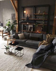 Interior Design Minimalist, Dark Living Rooms, Scandinavian Style Home, Black Living Room, Industrial Interior Design, Design Living Room, Living Room Decor Apartment, Boho Living Room, A Living Room