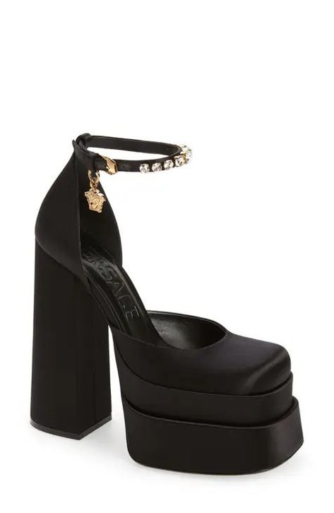 Vercase Heel, Black Versace Heels, Versace Medusa Platform, Versace Platform Heels, Versace Shoes Women, Versace Heels, Slippers Heels, Pretty Heels, Versace Gold